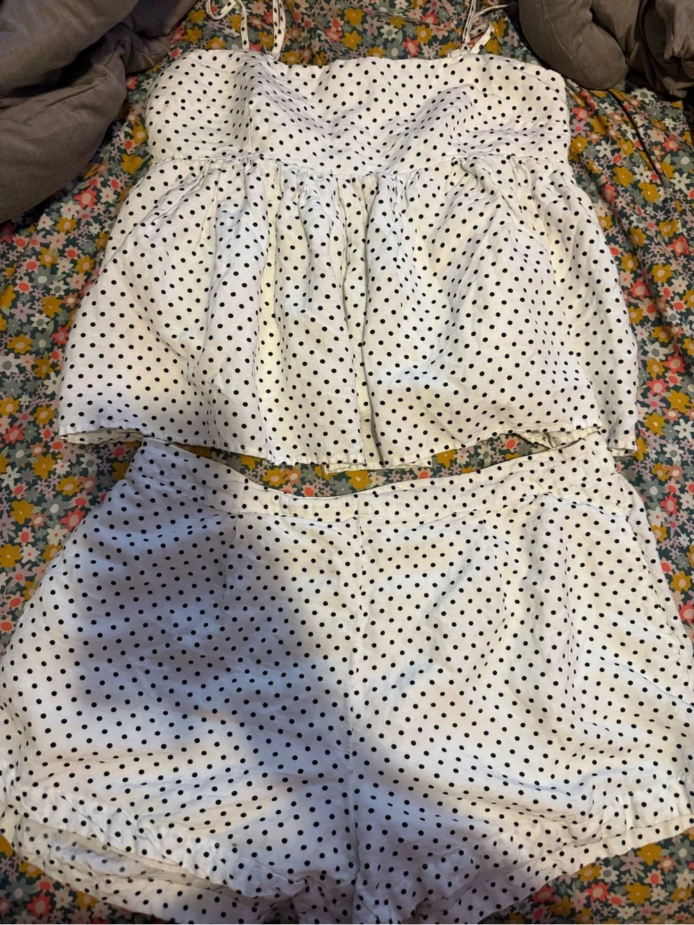 Womens White Polka Dot Two-Piece Dress Set